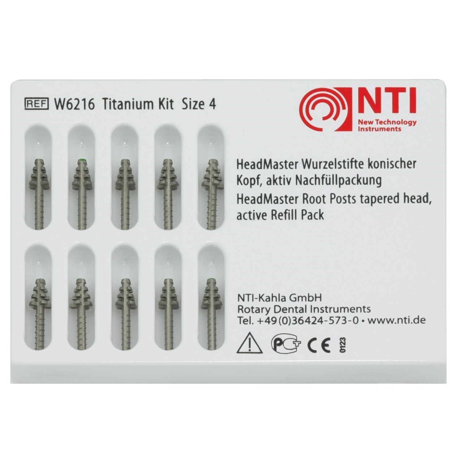 NTI-Kahla коренови щифтове от титан-актив 10 броя  № 4 конус