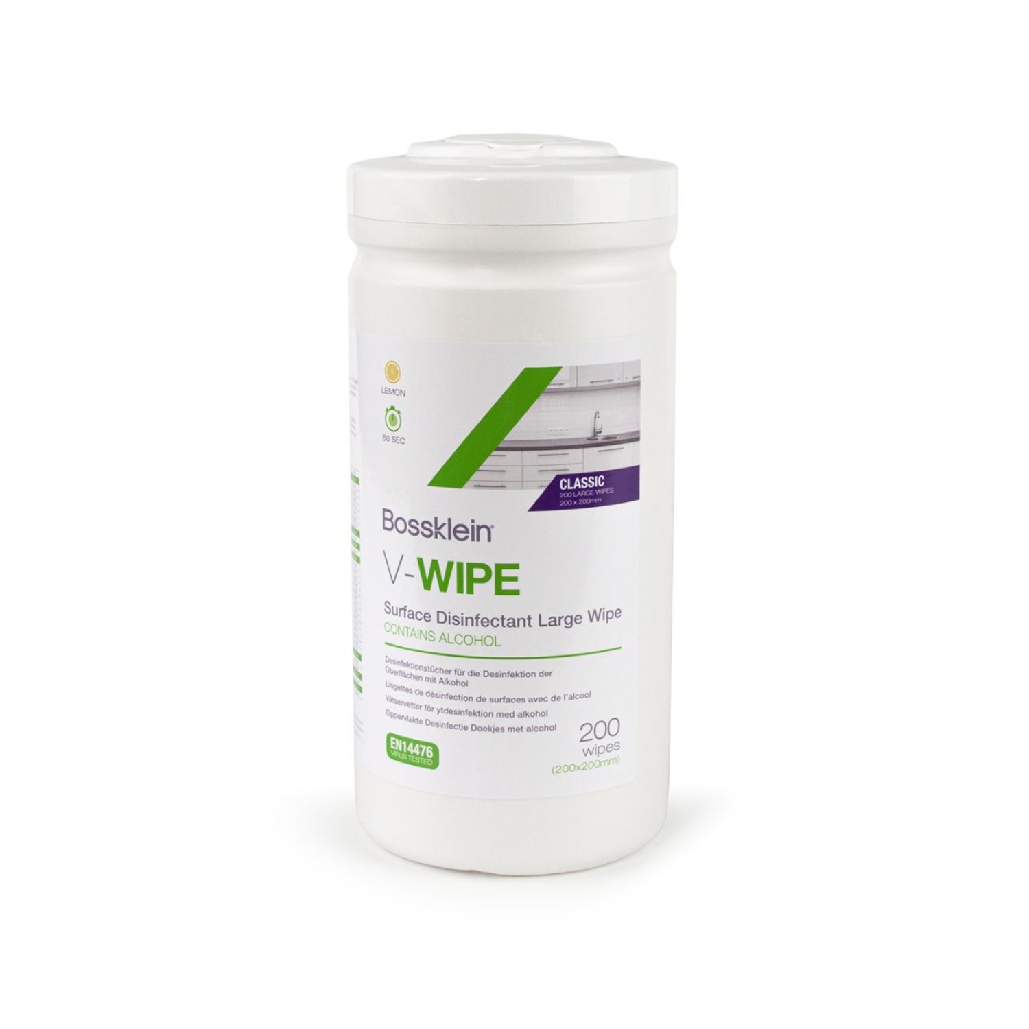 Bossklein V-Wipes - кърпички с алкохол кутия 200 бр. за повърхности