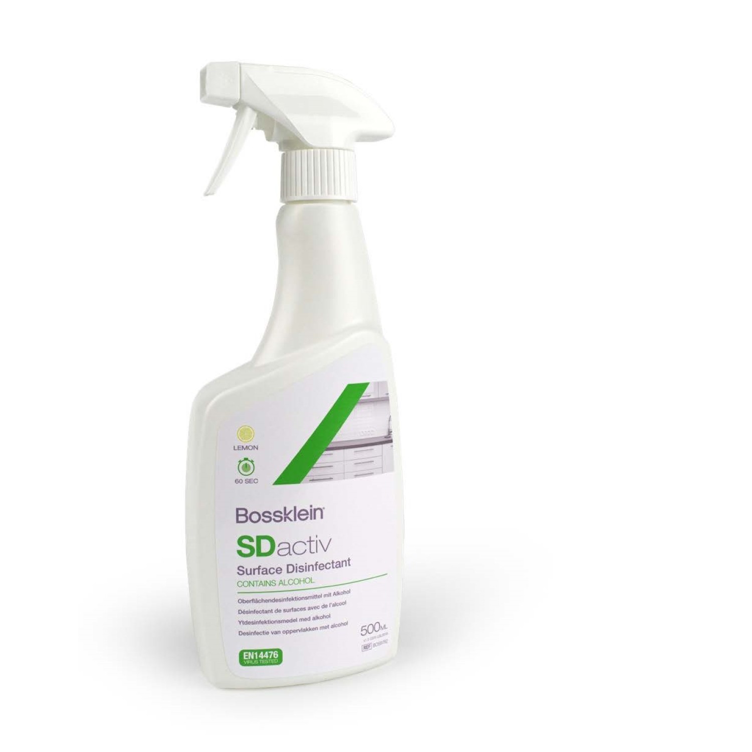 Bossklein SD active с Alcohol  - 1 литър готов разтвор за повърхности аромат на лимон